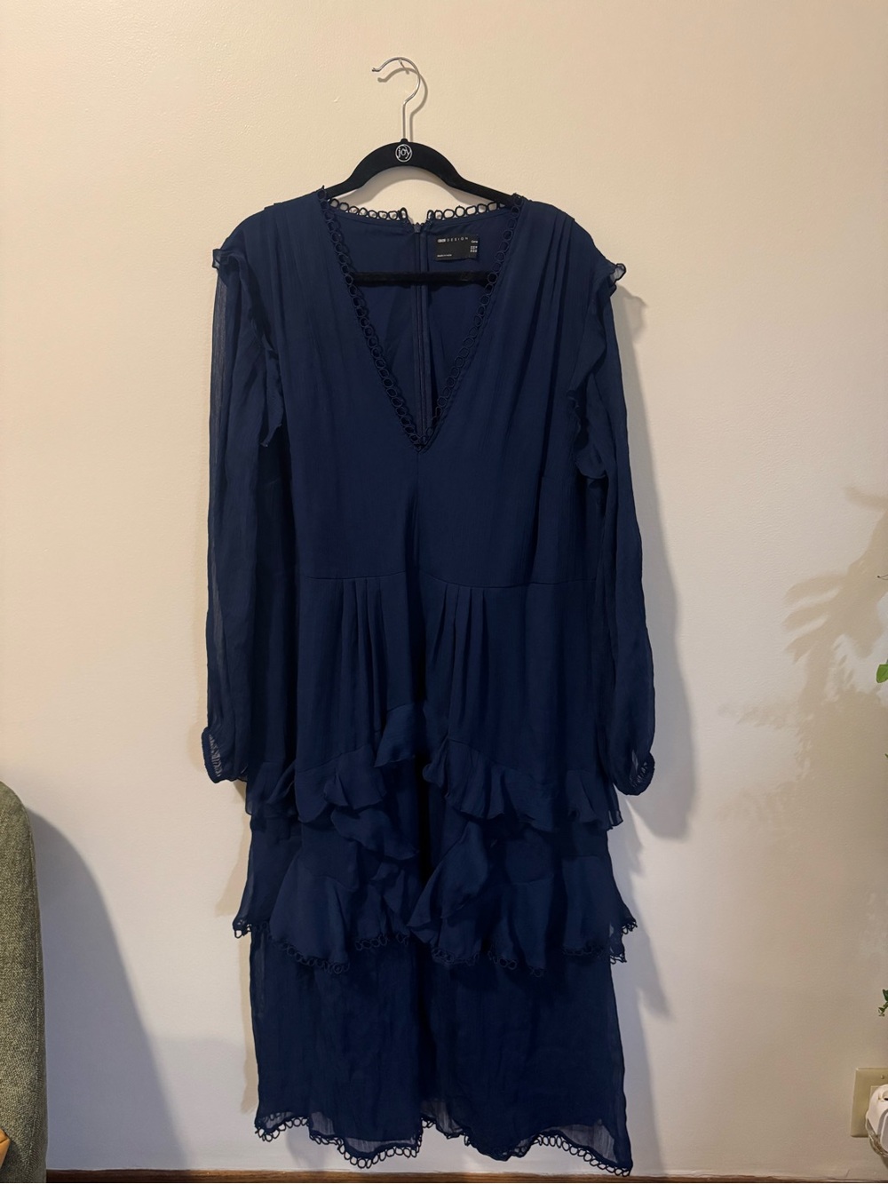 ASOS Curve Navy Long Sleeve Tiered Midi Dress